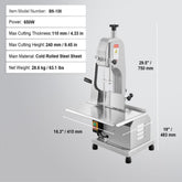 Commercial Electric Meat Bandsaw, 650W Stainless Steel Countertop Meat Sawing Machine, Workbench 12.4" x 18.1", 4.33 Inch Max Cutting Thickness, Frozen Fish Cutter for Rib Pork Beef